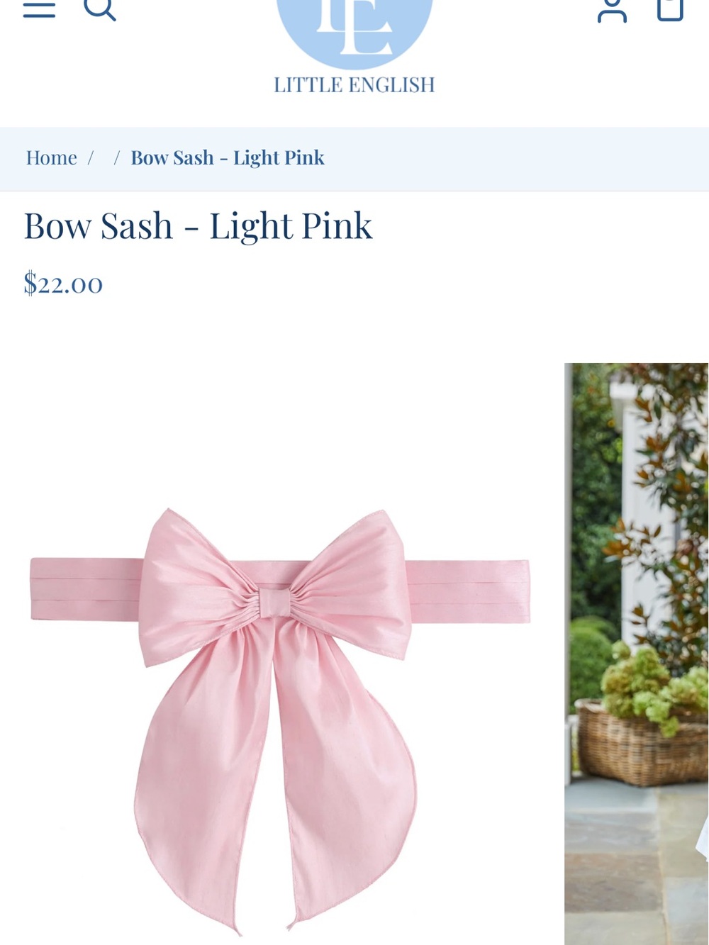 Little English Pale Pink Bow Sash